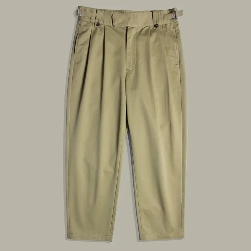 Ankle Length Double Pleated Pants Retro Men Cropped Trousers