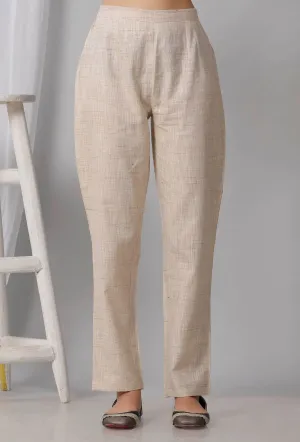 Beige Cotton Khadi Pants