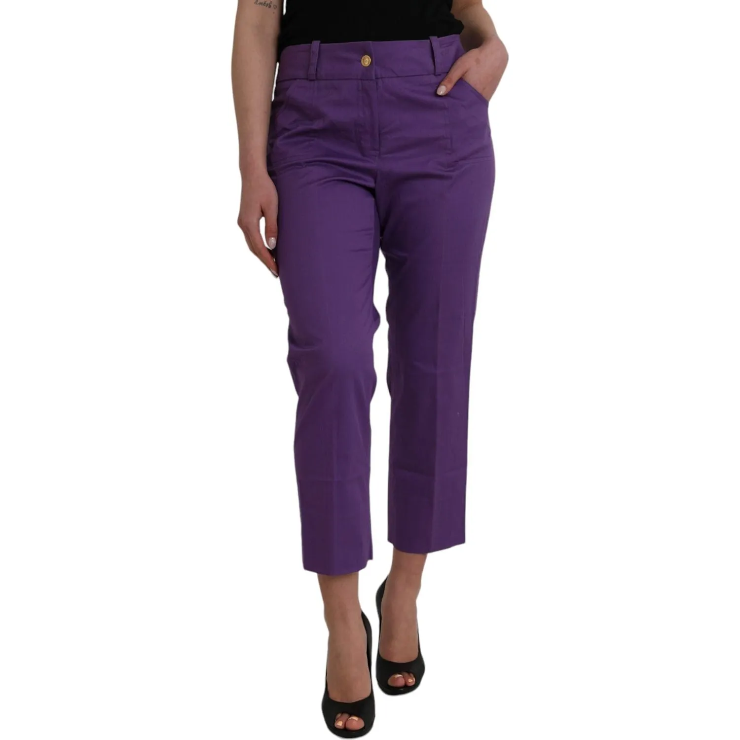 BENCIVENGA Purple Cotton MidWaist Straight Cropped Pants