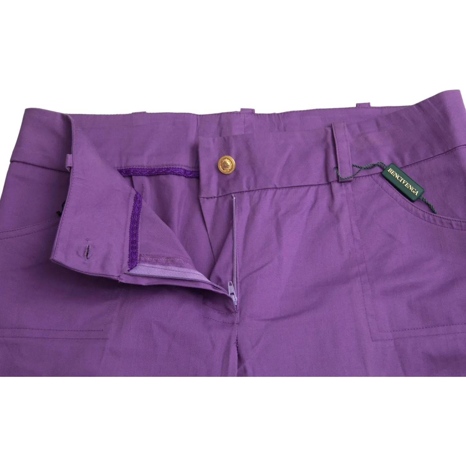 BENCIVENGA Purple Cotton MidWaist Straight Cropped Pants