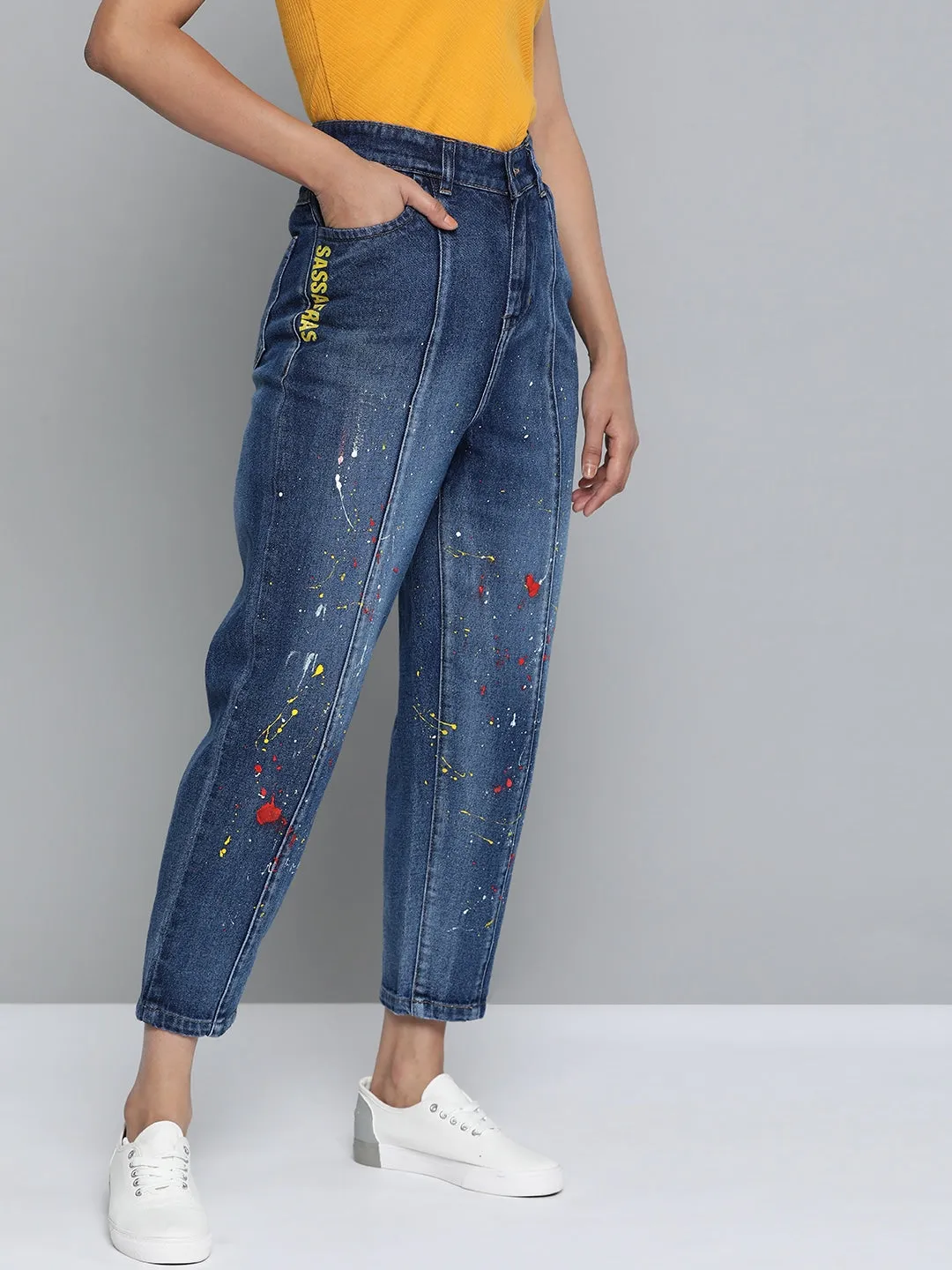 Blue Paint Splatter Slouchy Jeans