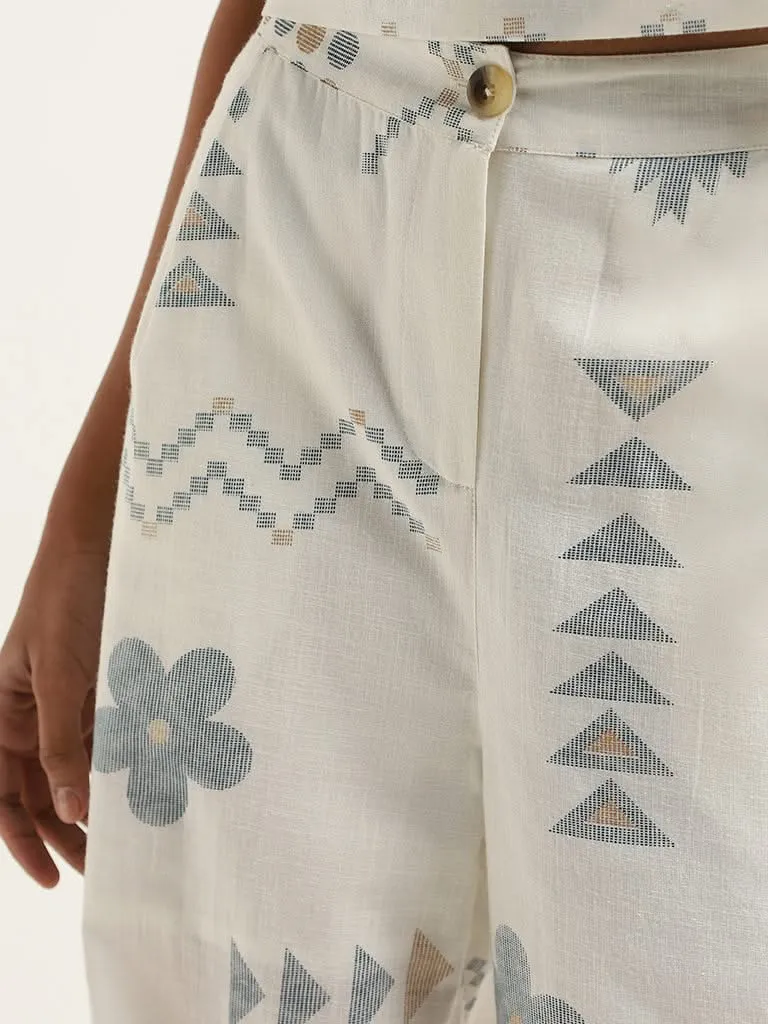 Bombay Paisley White Printed Cotton Pants