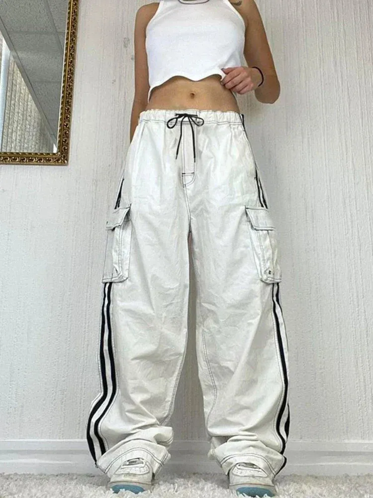 Cargo Track Pants Women Baggy Wide Leg Oversized Streetwear Y2k Retro Pants