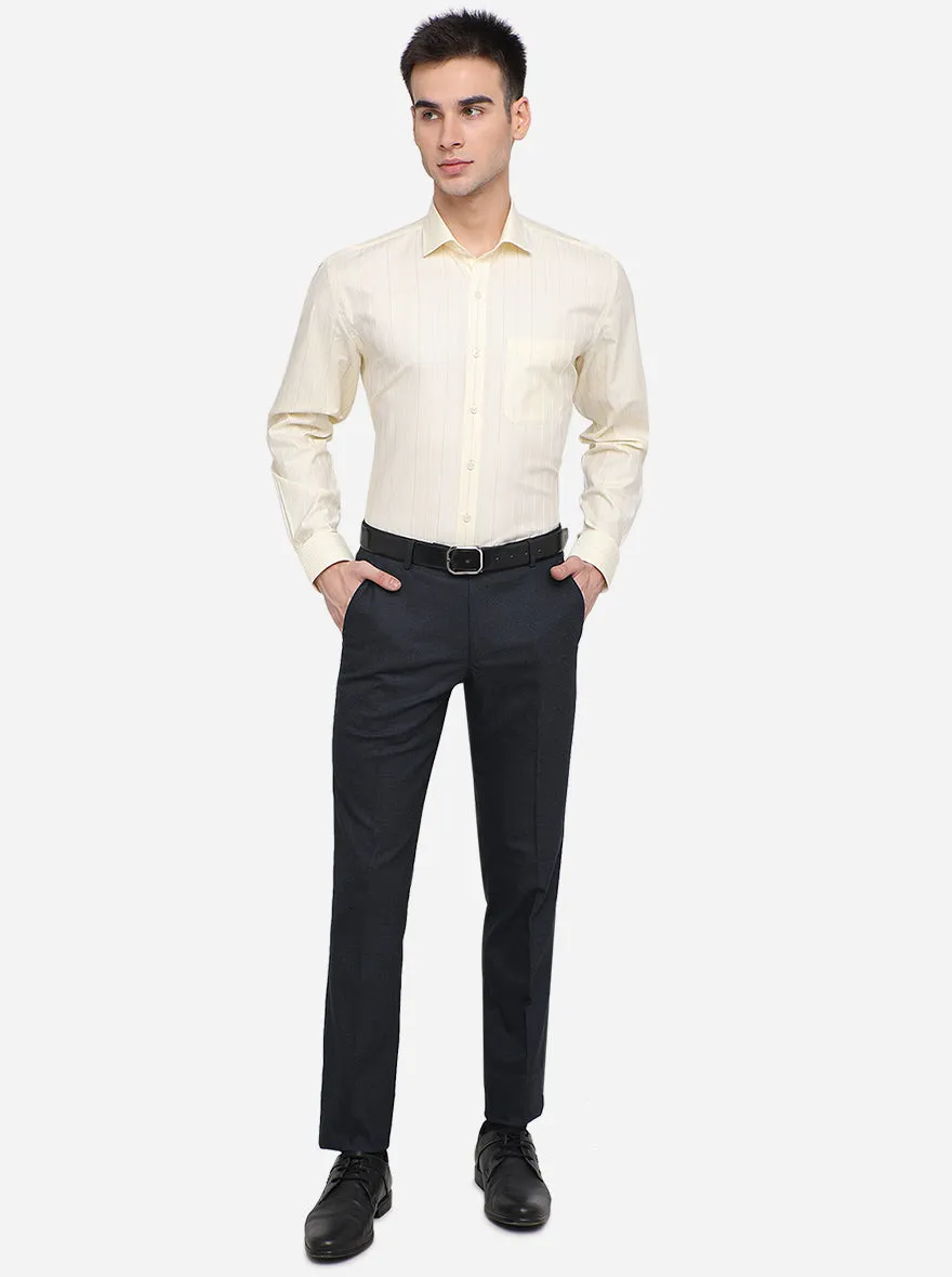 Cream Striped Regular Fit Formal Shirt | JadeBlue