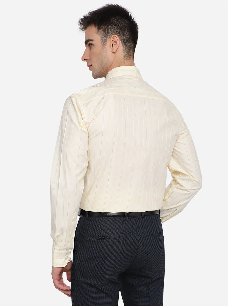 Cream Striped Regular Fit Formal Shirt | JadeBlue