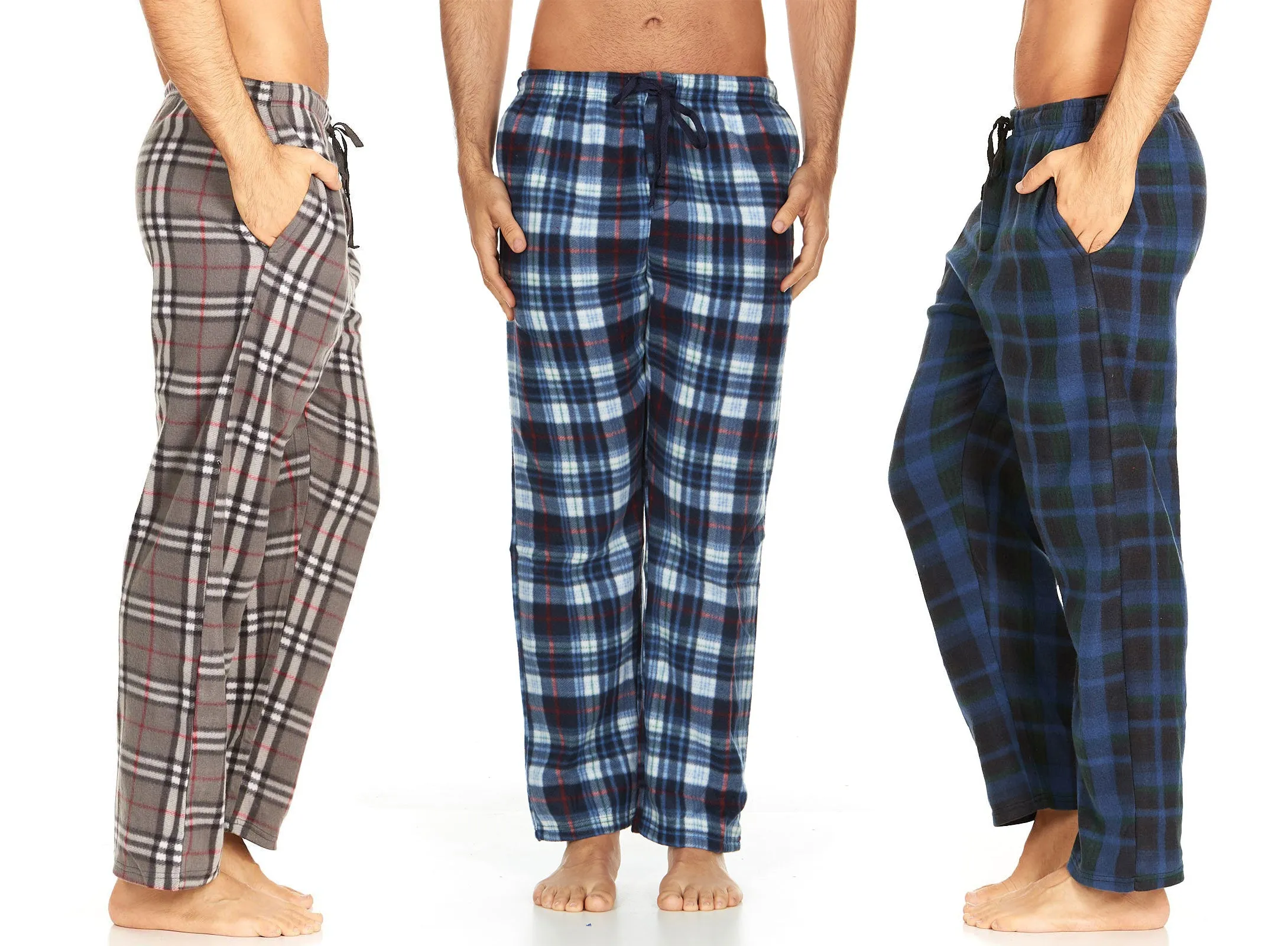 DARESAY Men Pajama Pants - Men's Microfleece Nighty Multipack PJ Pants with Pockets, Sleepwear or Lounge Pants for Men