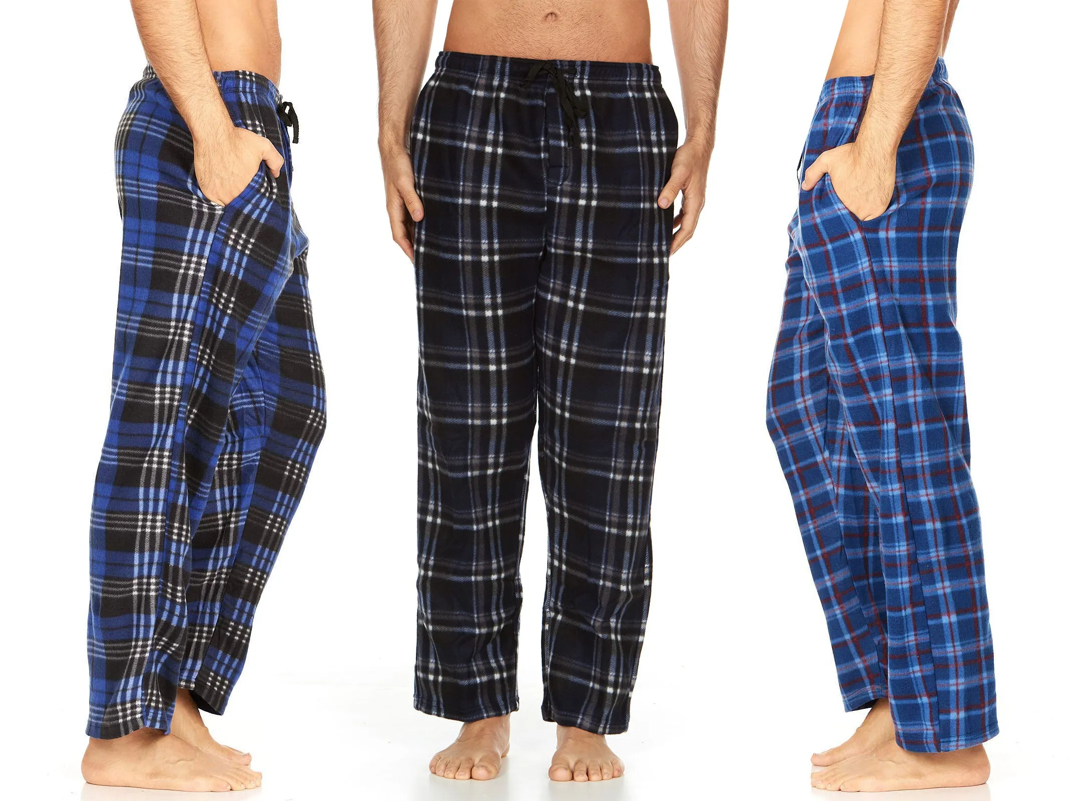 DARESAY Men Pajama Pants - Men's Microfleece Nighty Multipack PJ Pants with Pockets, Sleepwear or Lounge Pants for Men