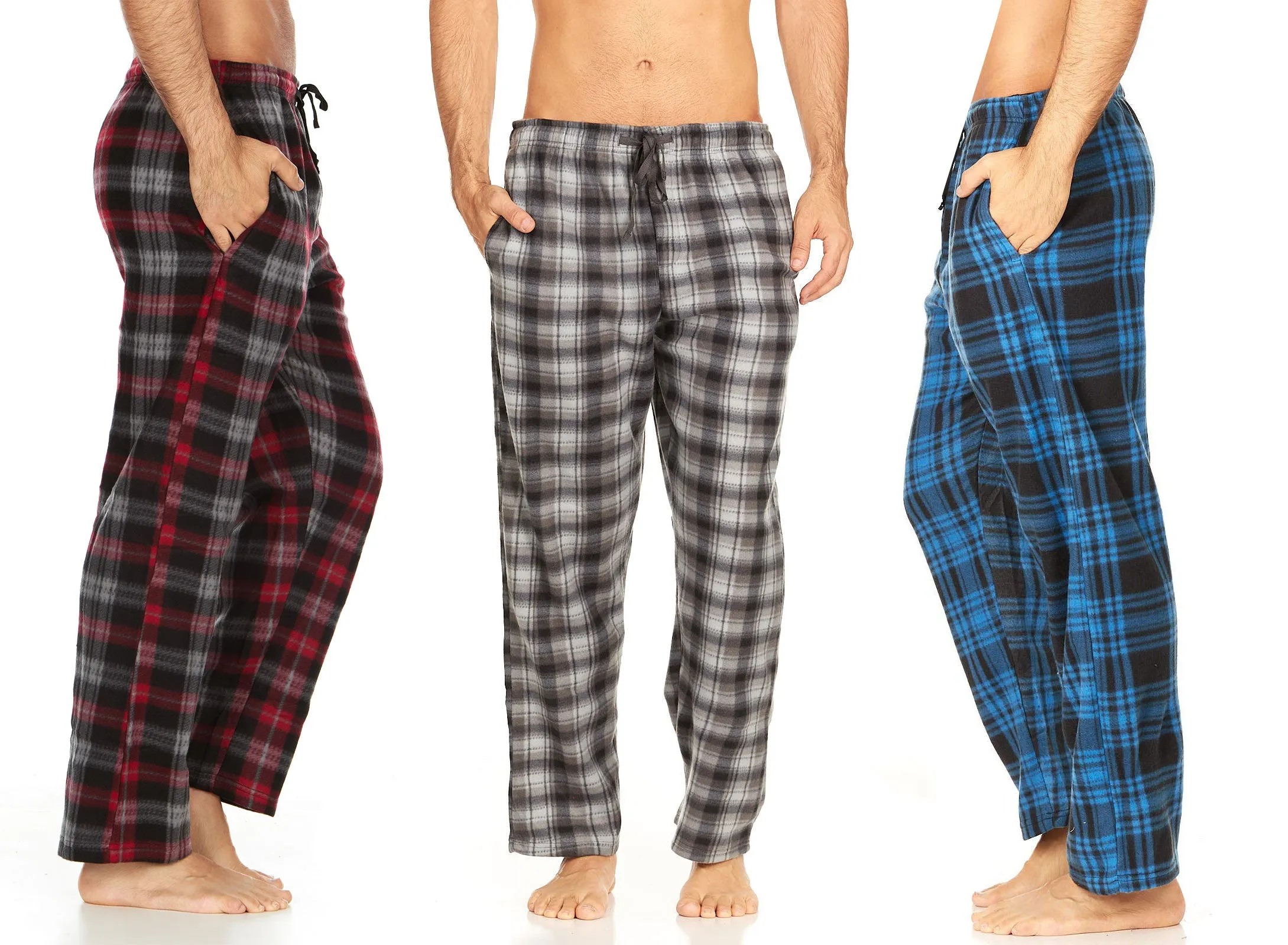 DARESAY Men Pajama Pants - Men's Microfleece Nighty Multipack PJ Pants with Pockets, Sleepwear or Lounge Pants for Men