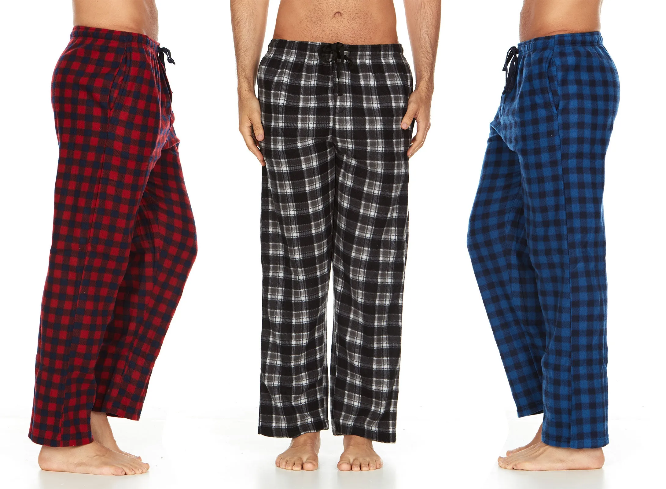 DARESAY Men Pajama Pants - Men's Microfleece Nighty Multipack PJ Pants with Pockets, Sleepwear or Lounge Pants for Men