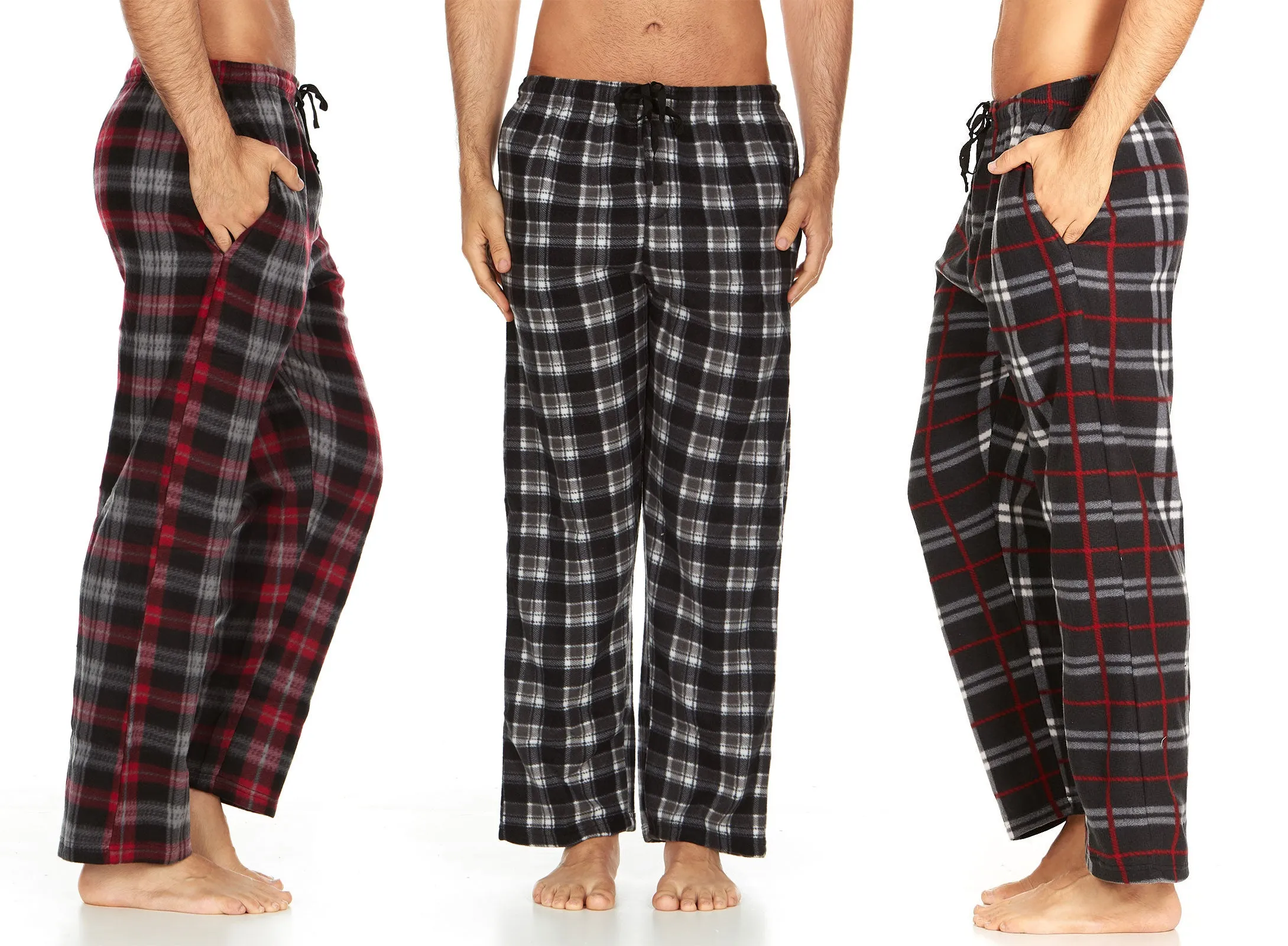 DARESAY Men Pajama Pants - Men's Microfleece Nighty Multipack PJ Pants with Pockets, Sleepwear or Lounge Pants for Men