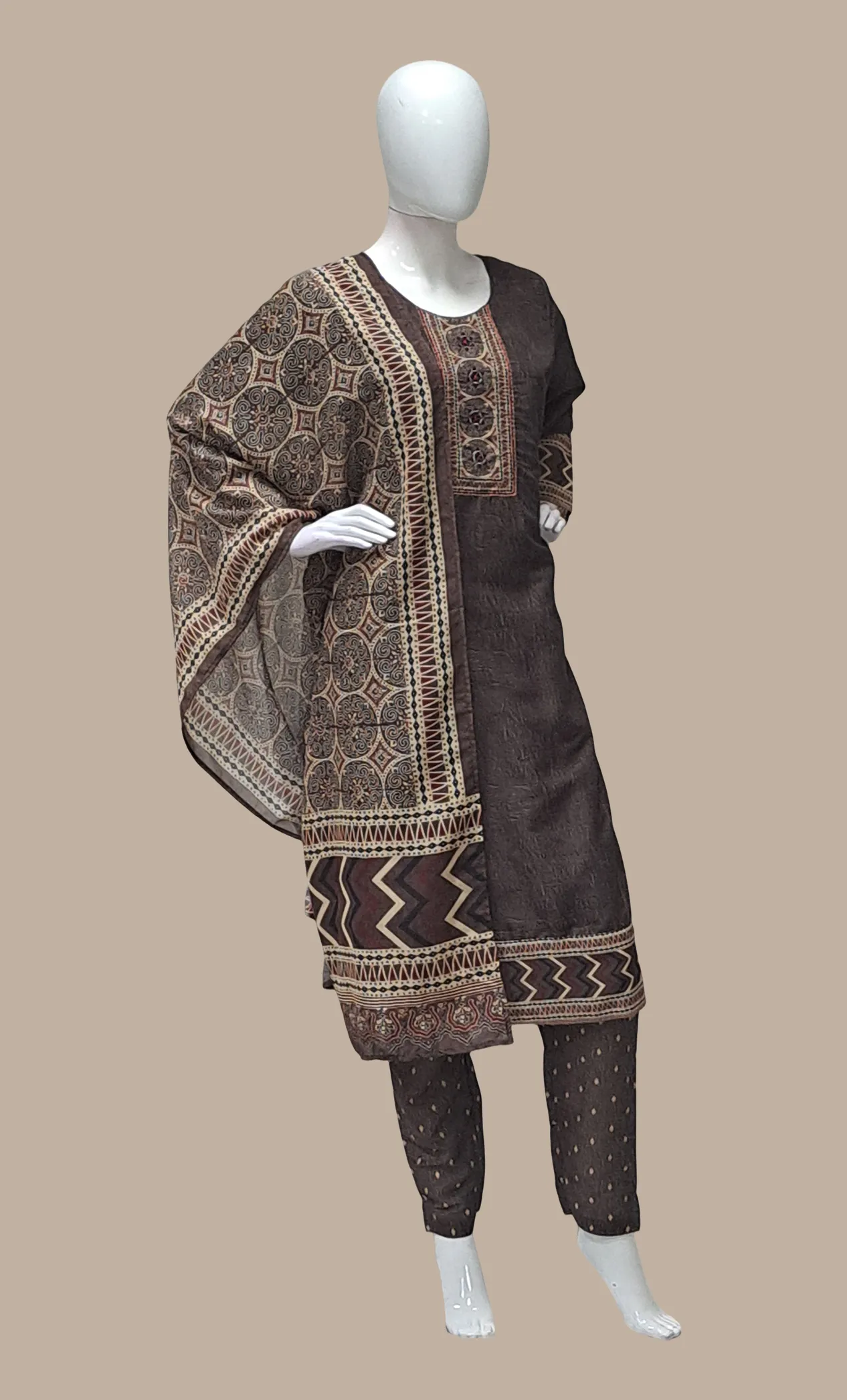 Deep Brown Embroidered Punjabi