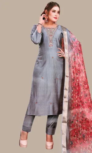 Deep Grey Embroidered Punjabi