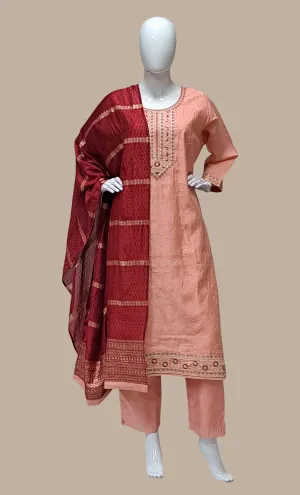 Deep Peach Embroidered Punjabi