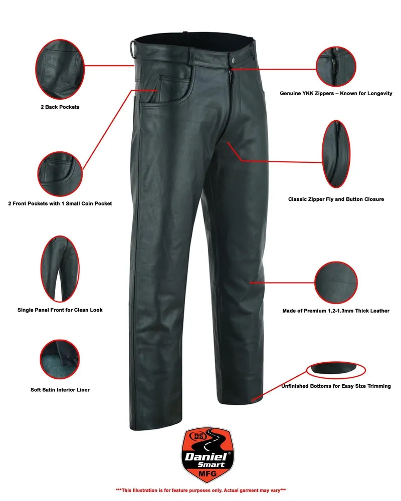 DS451 Men's Black Classic 5 Pocket Casual Motorcycle Leather Pants