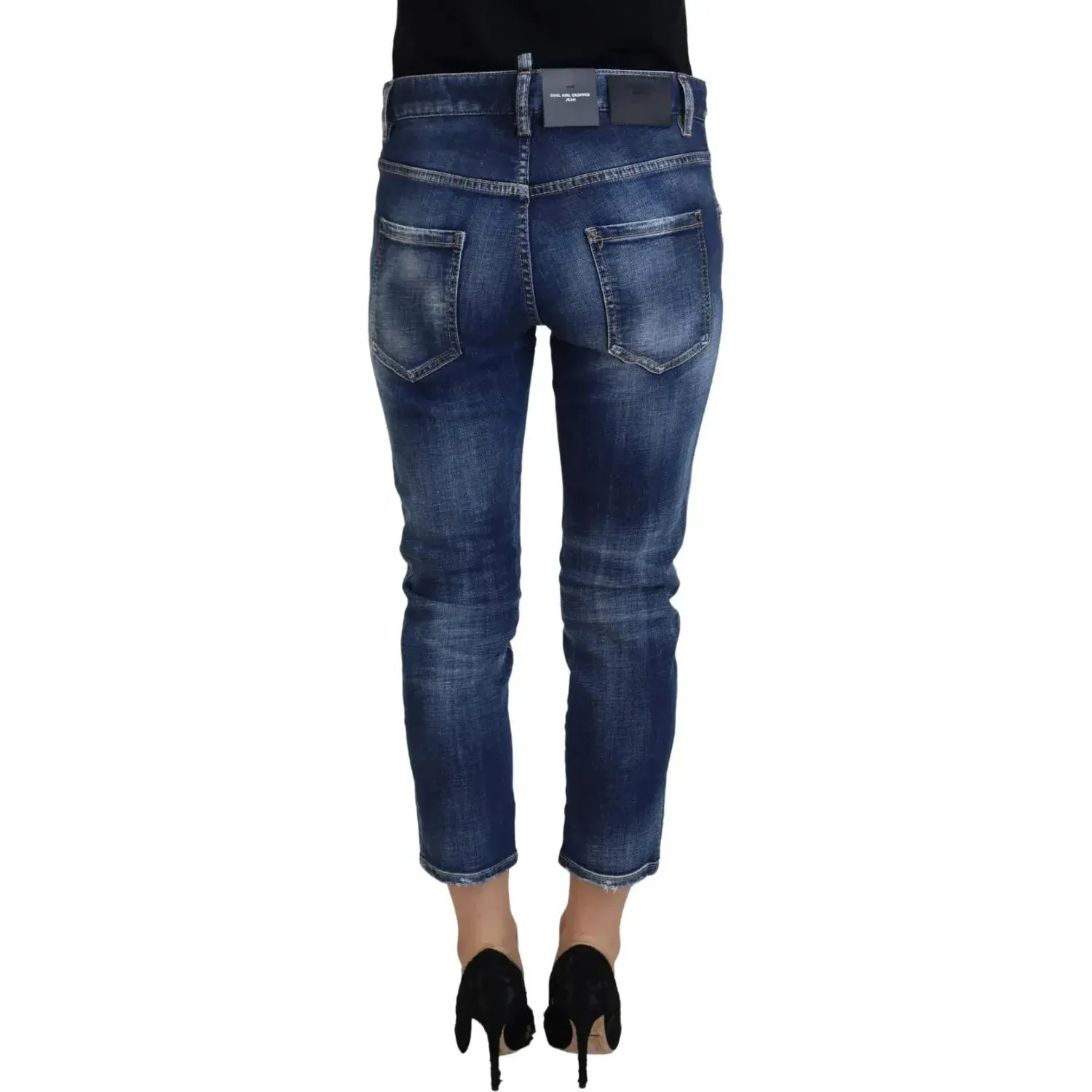 Dsquared² Blue Cotton Mid Waist Cropped Denim Jeans Cool Girl