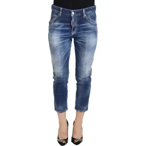 Dsquared² Blue Cotton Mid Waist Cropped Denim Jeans Cool Girl