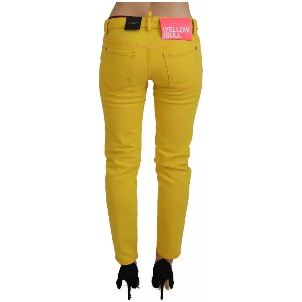 Dsquared² Yellow Cotton Low Waist Cropped Jennifer Denim Jeans