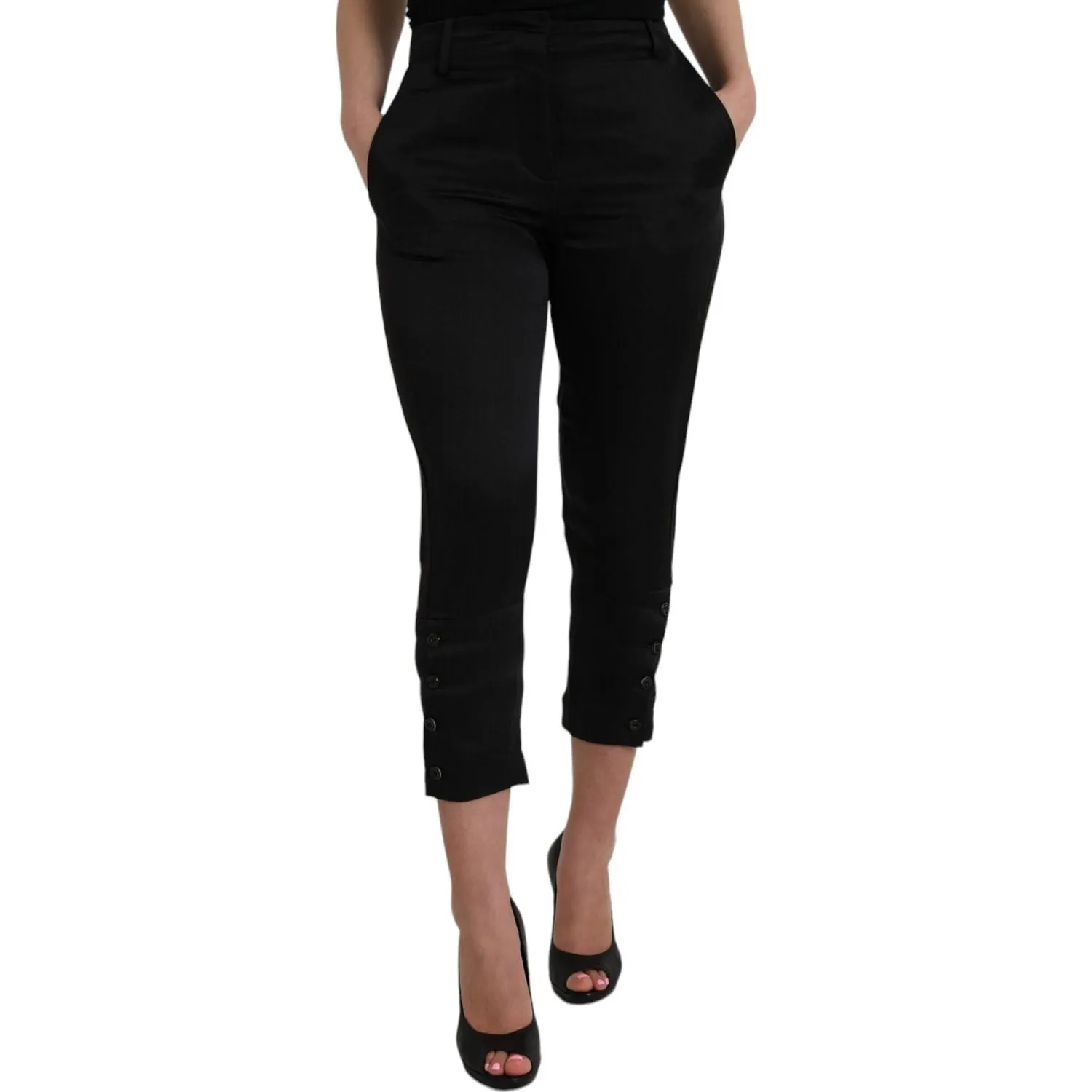 Ermanno Scervino Black High Waist Capri Cropped Pants