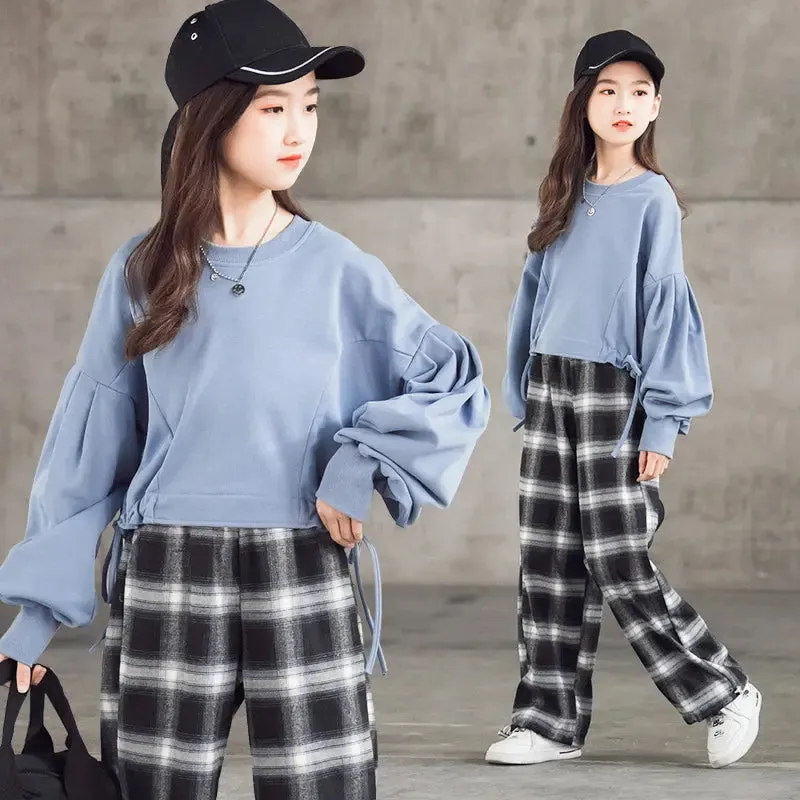 Girls' Suits Western Style Korean Children's Clothing Trendy Plaid Trousers Big Kids