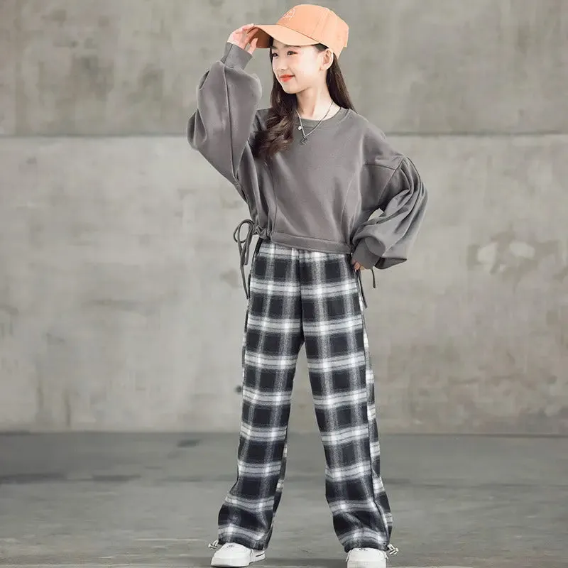 Girls' Suits Western Style Korean Children's Clothing Trendy Plaid Trousers Big Kids