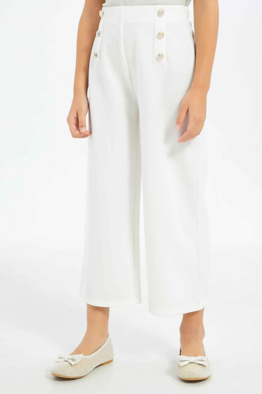 Girls White Wide-Leg Pants