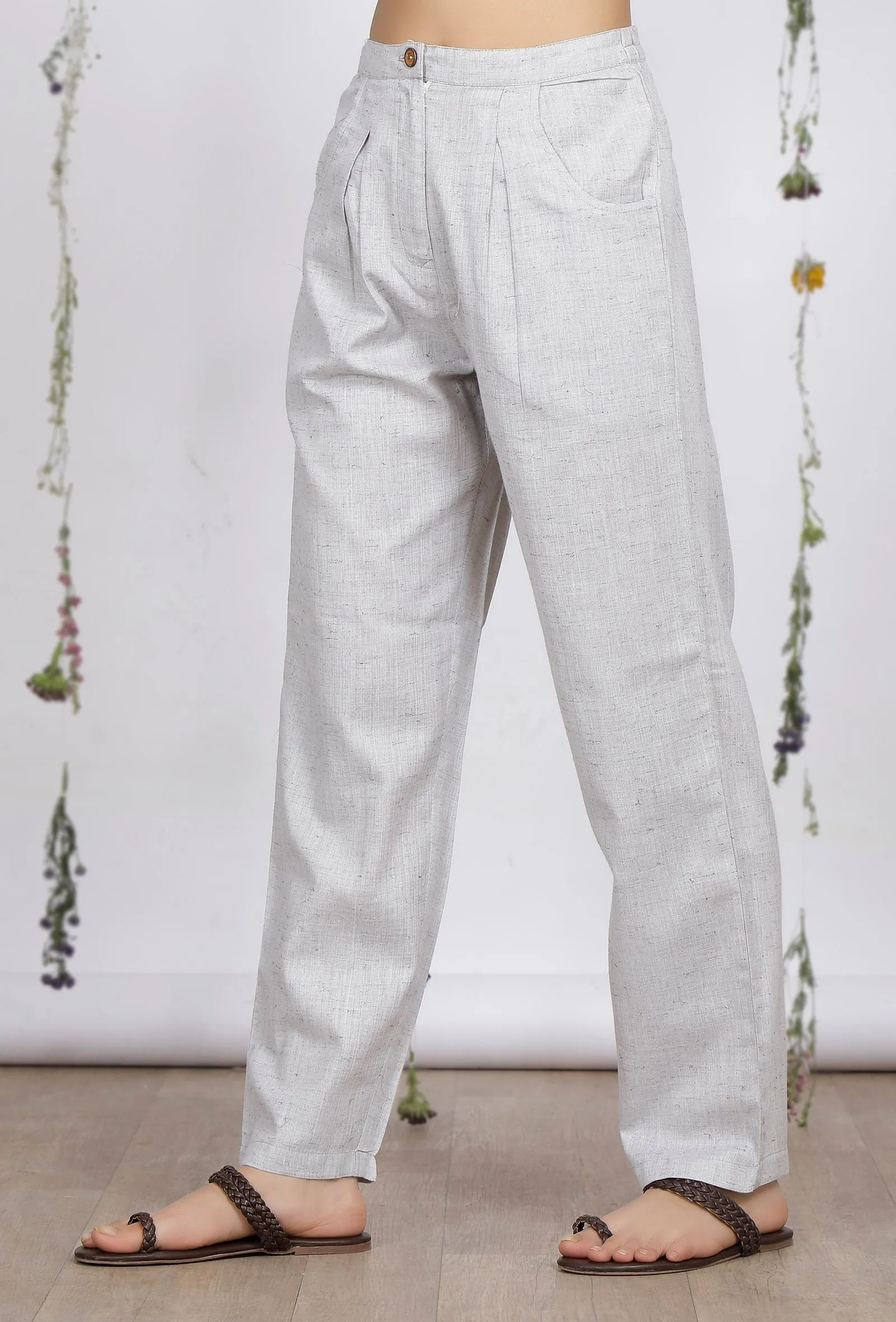 Grey Cotton Khaadi Pants