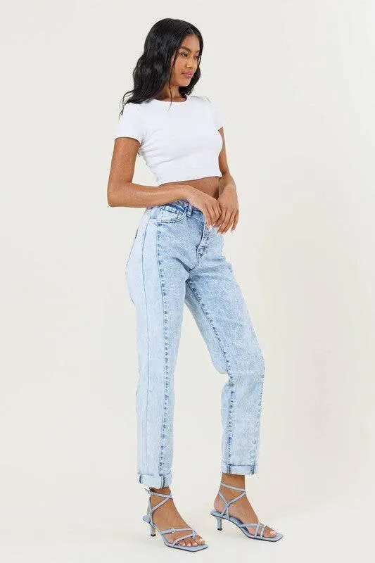 High rise color block boyfriend jeans