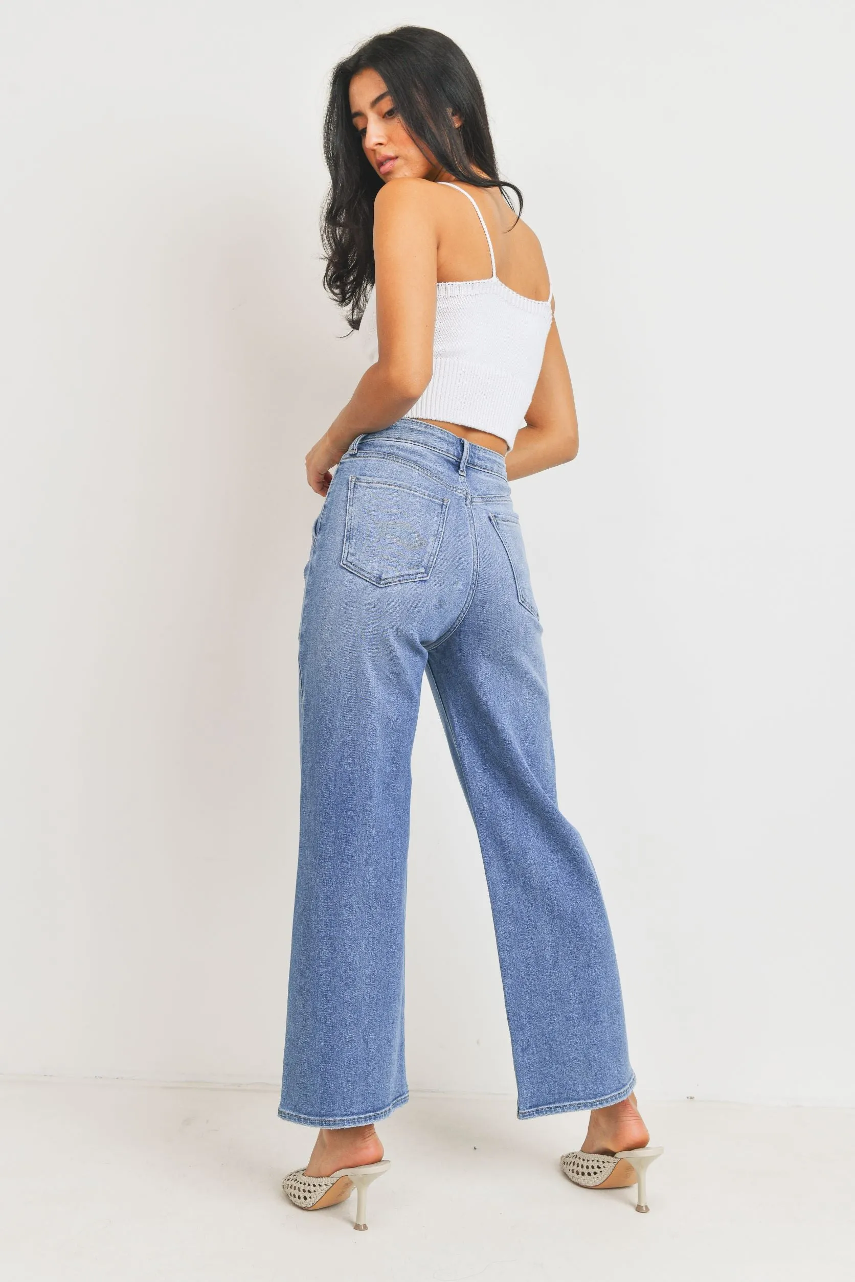 Jean taille haute poches cargo wide leg medium denim