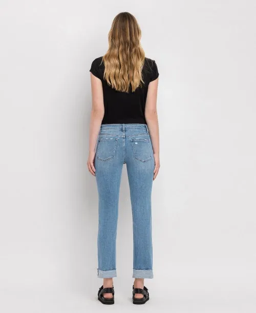 Lawrence Mid Rise Crop Slim Straight Denim