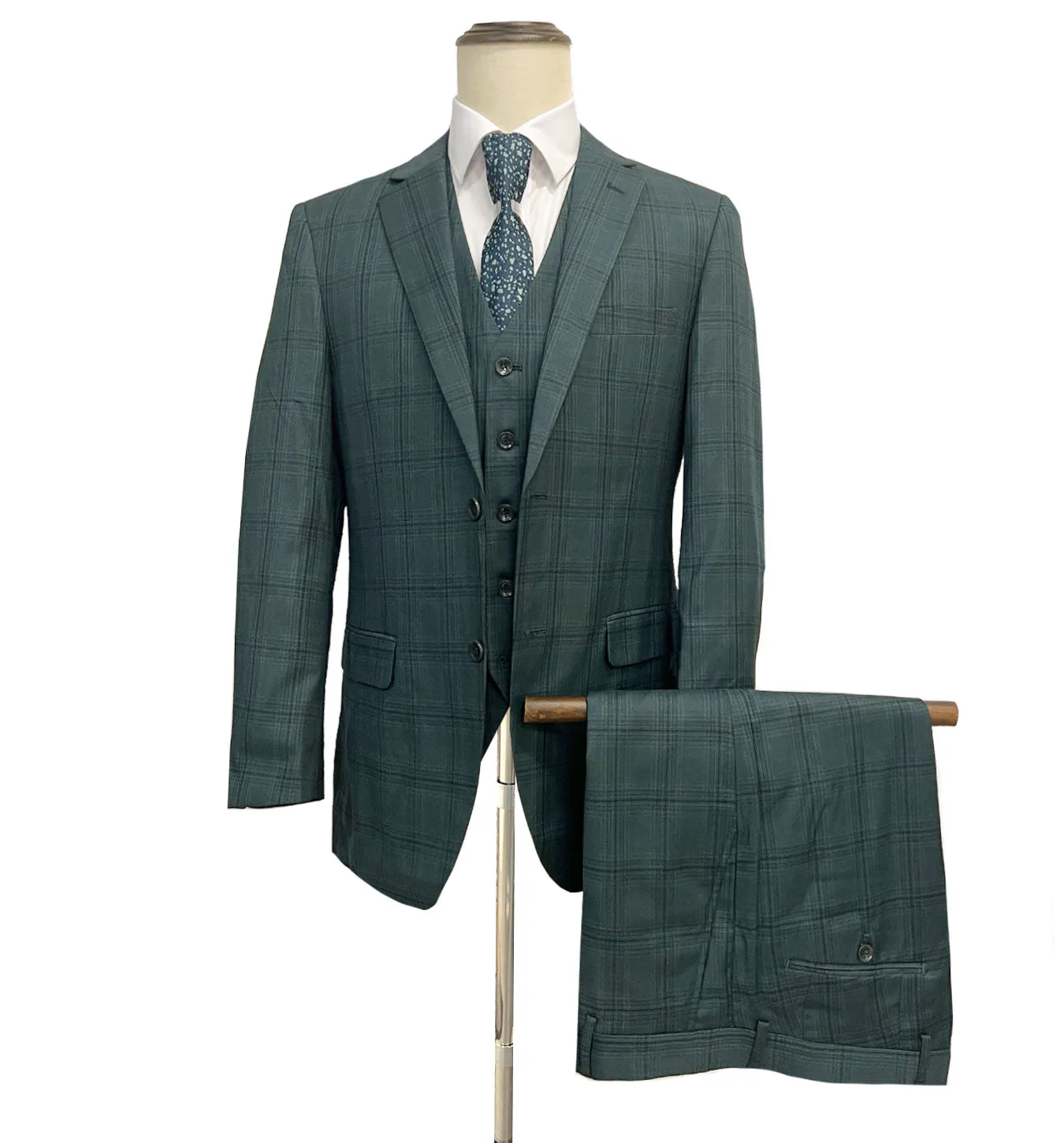 Mazari Vested Plaid Modern Fit Suit - Paris Green 2038