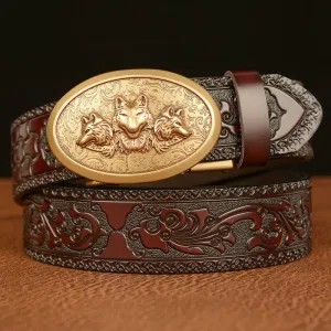 Men's Legend Of Hungry Wolves Leather Belt