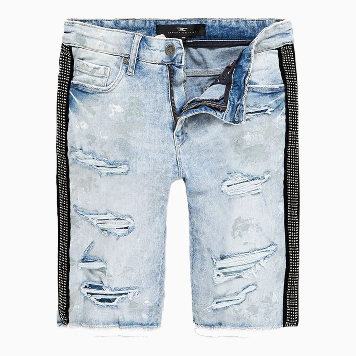 Men's Rhinestone Striped Denim Short