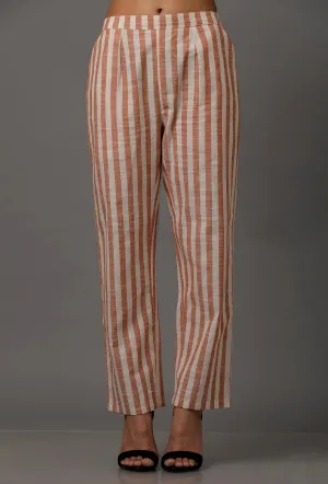 Orange and White Stripes Pure Woven Cotton Pants