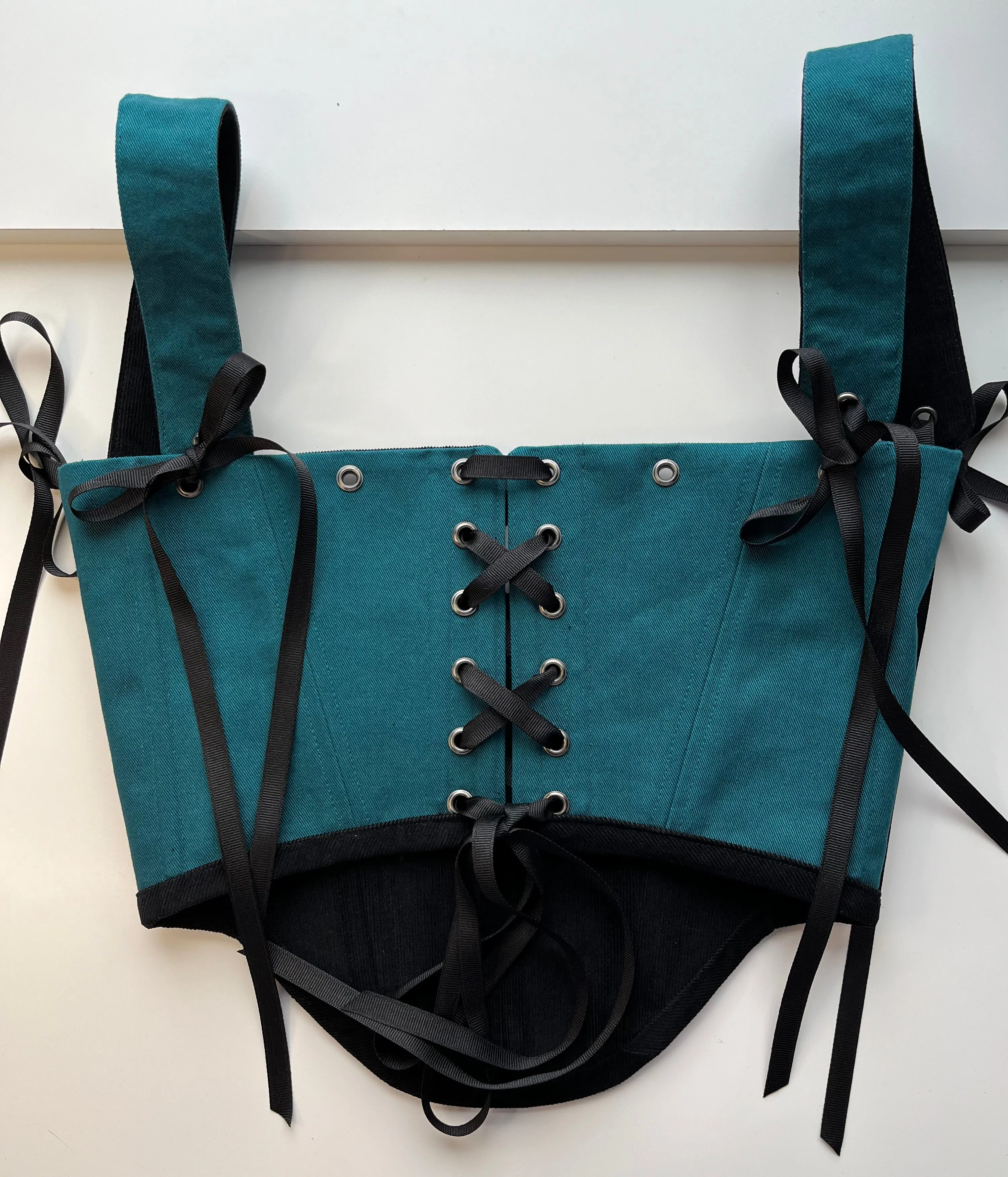 ✨Order for Livia✨Reversible black corduroy /  teal underbust corsage