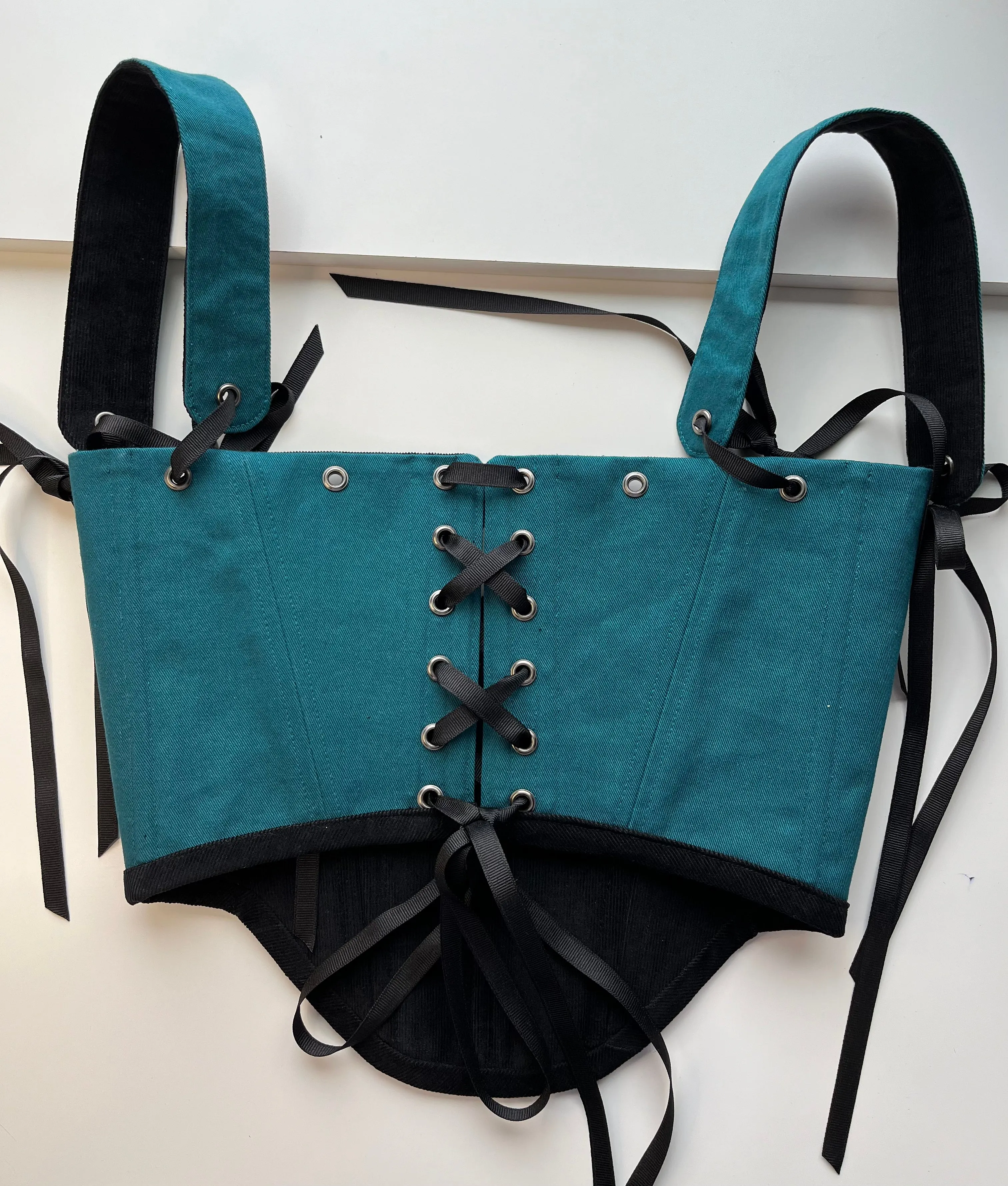 ✨Order for Livia✨Reversible black corduroy /  teal underbust corsage