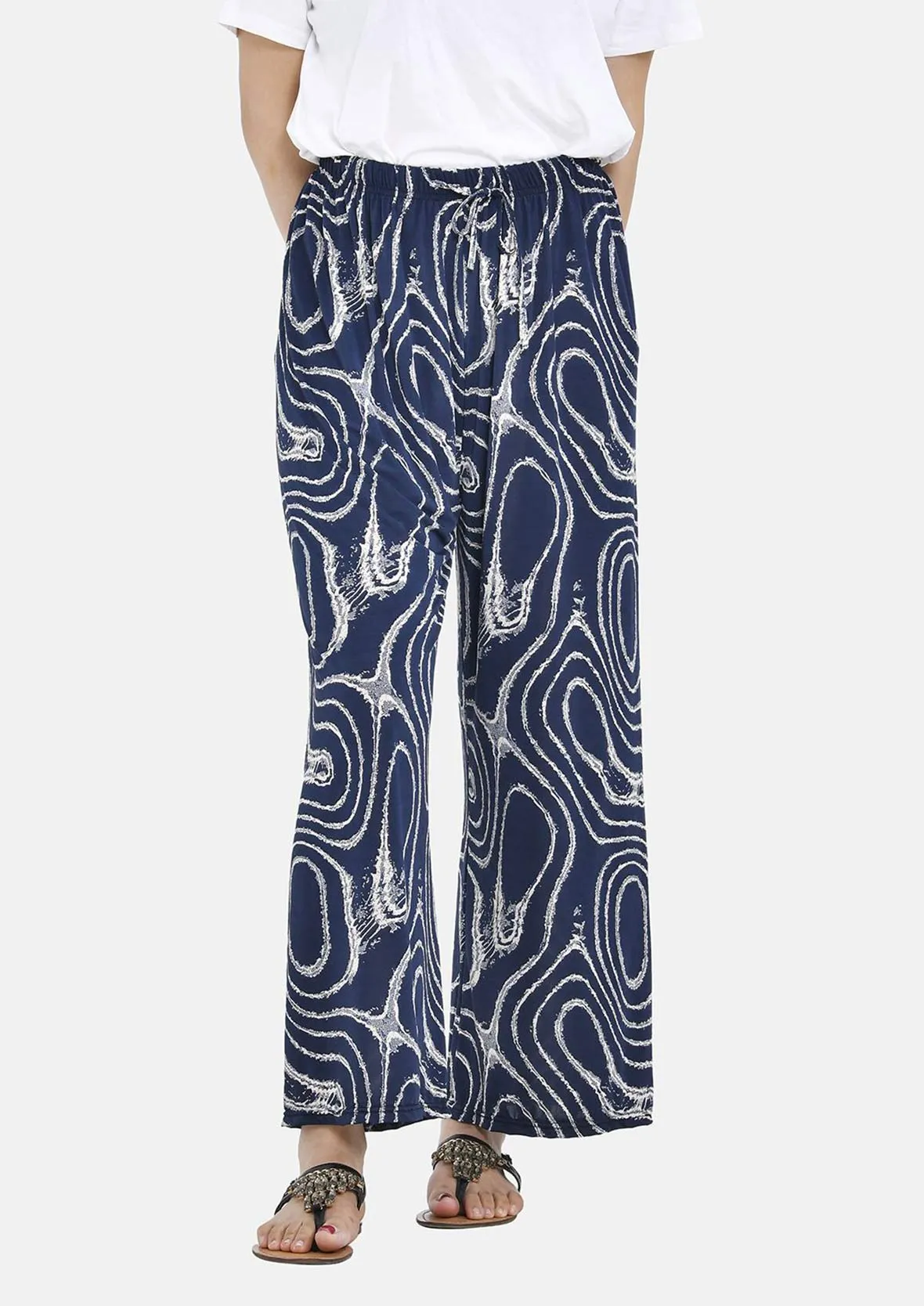 Relaxed Fit Printed Wide Leg Trousers