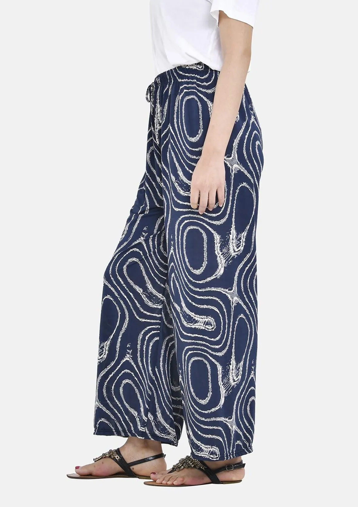 Relaxed Fit Printed Wide Leg Trousers