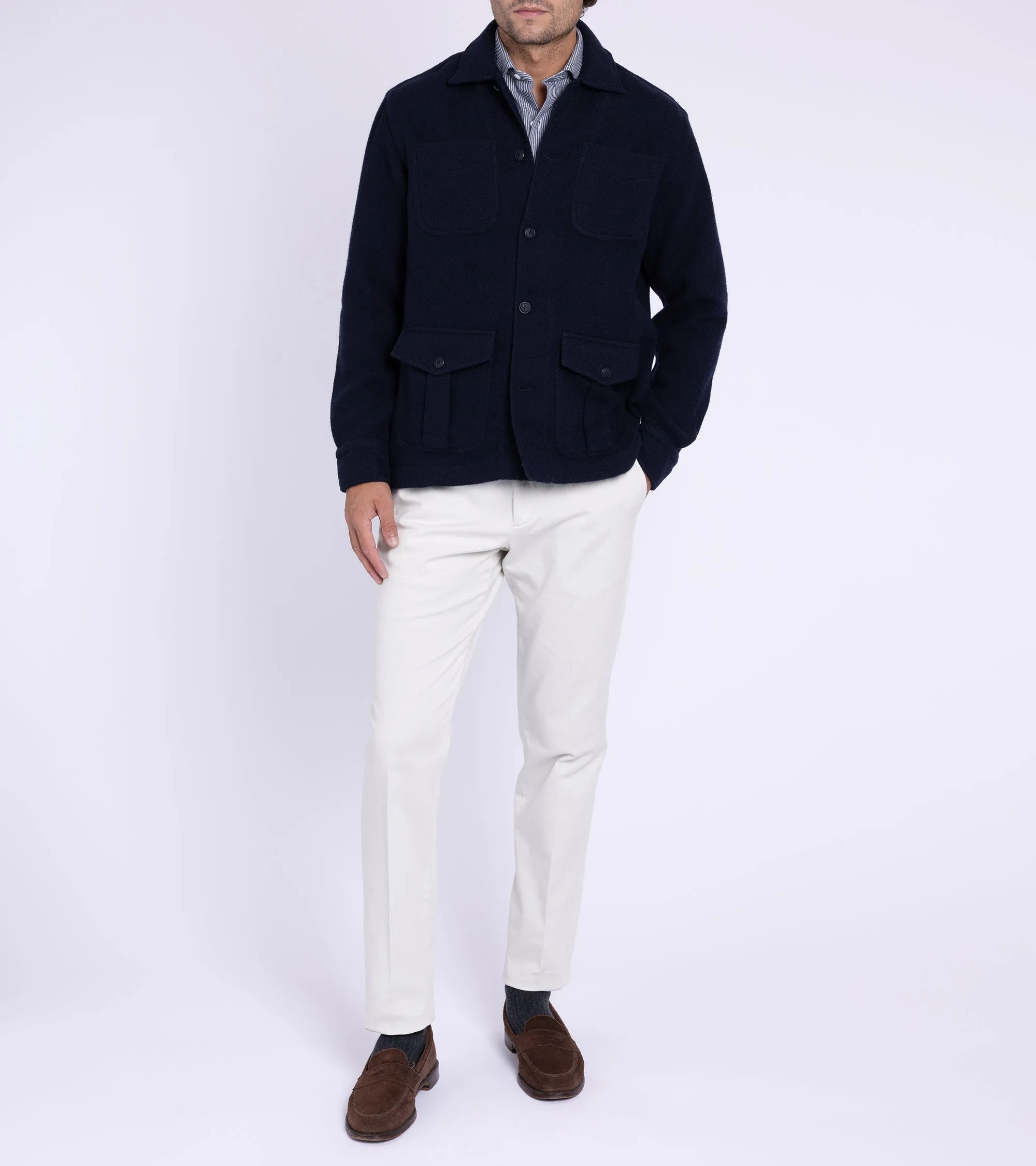 Salvatore Piccolo Shetland Wool Work Jacket: Navy