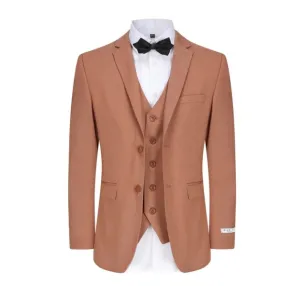 Skinny Fit Performance Stretch Three-Piece Suit - Rust Brown