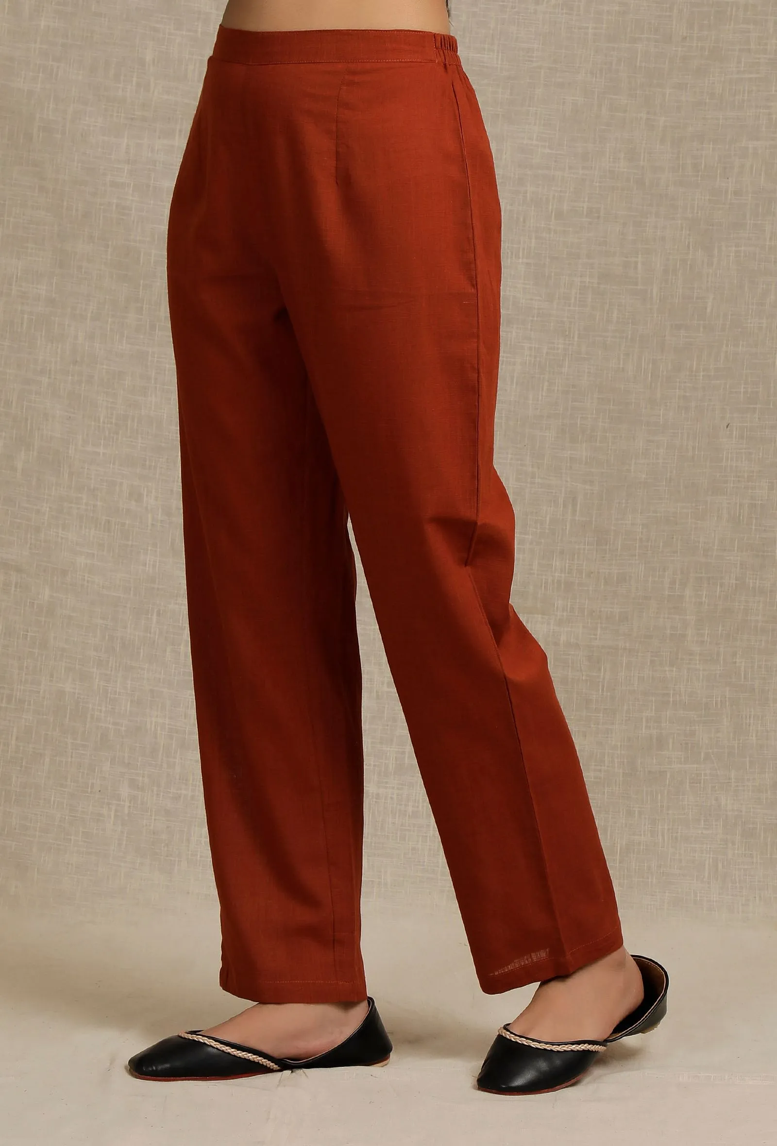 Solid Rust Straight Fit Narrow Pants