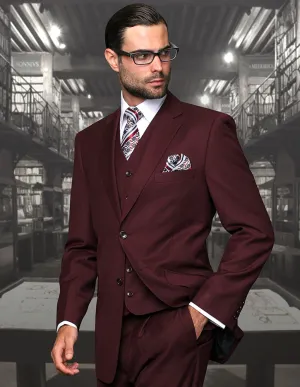 STAVROS 3 PC BURGUNDY MODERN FIT SUIT