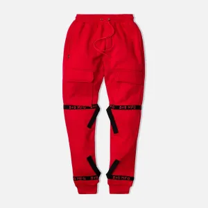 Strapped Up Slim Fleece Sweatpants Red