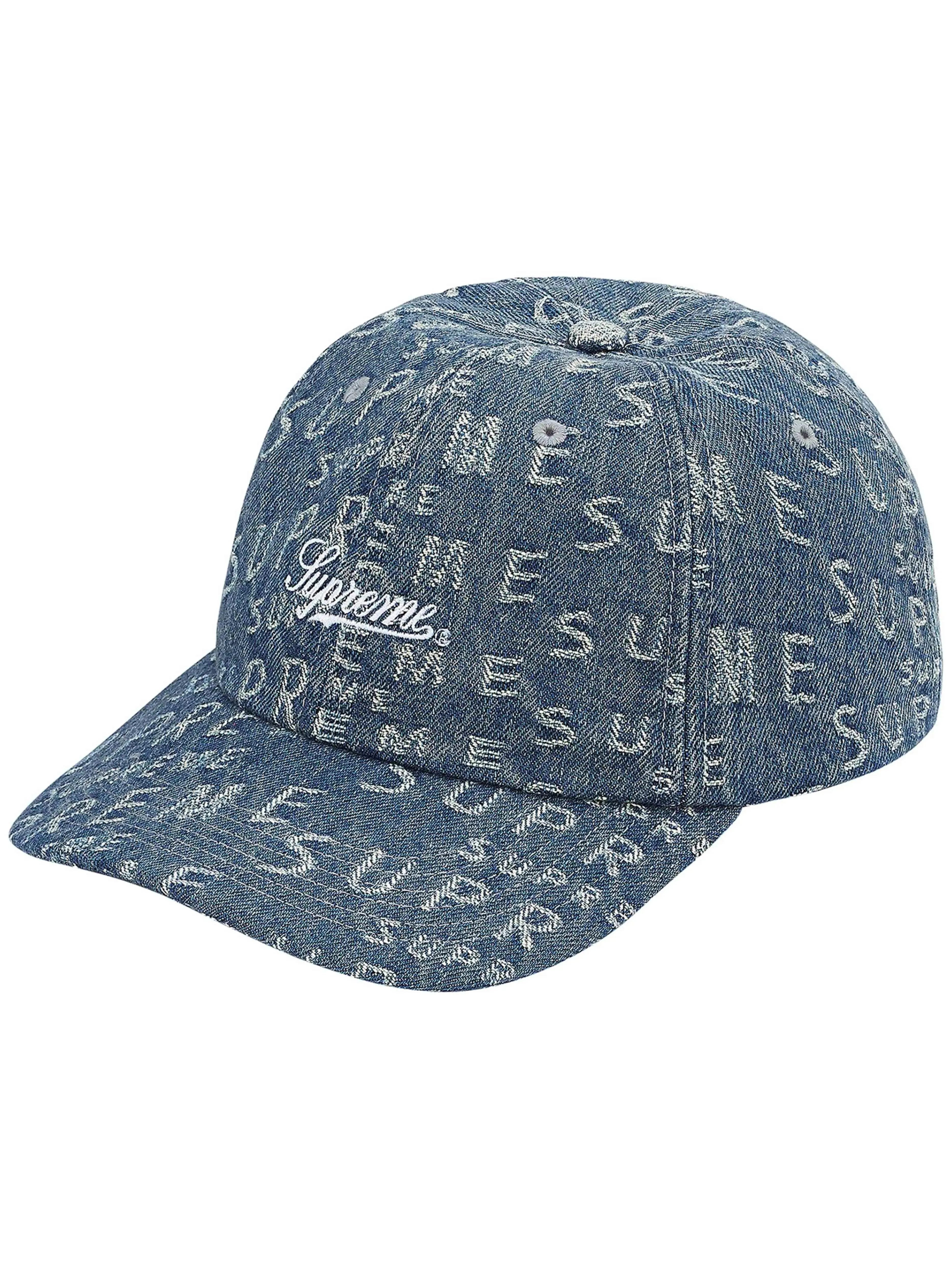 Supreme Warp Jacquard Logos Denim 6 Panel Cap Blue [SS21]