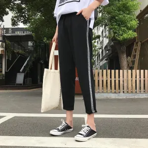 Trendy Sportish Side Glitters Lines Oversized Pants