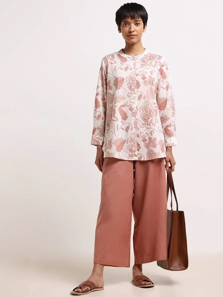 Utsa Peach Wide-Leg Blended Linen Pants