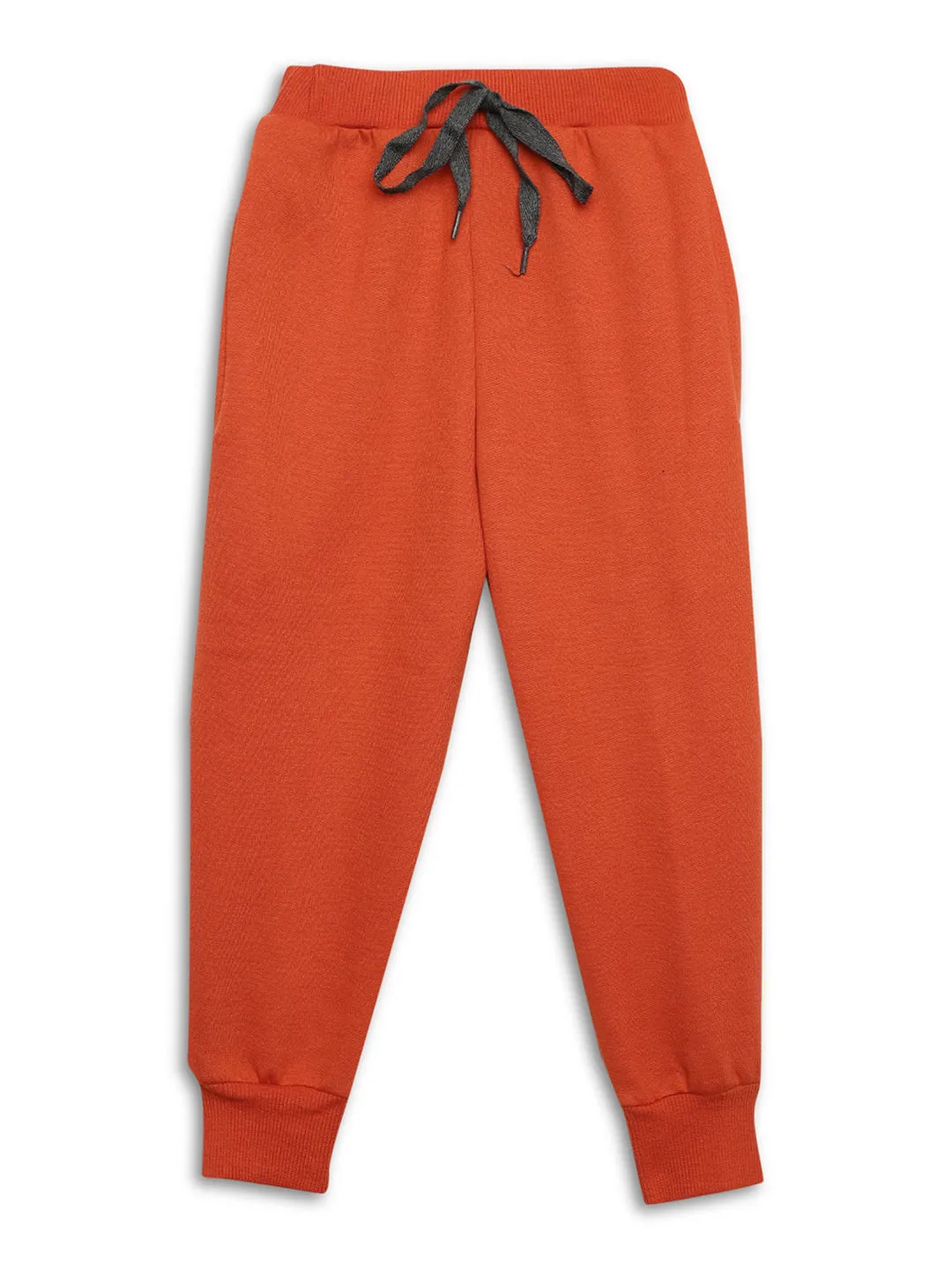 Vimal Jonney Rust Solid Cotton Fleece Trackpant for Kids