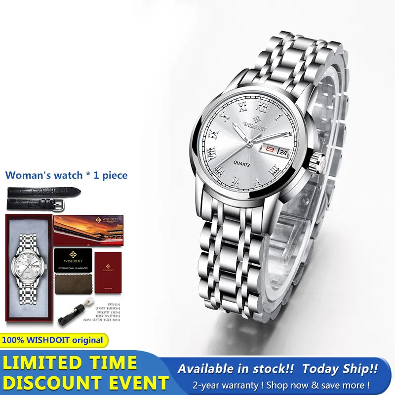 WISHDOIT Couple Watch Set Original for Men Business Women Fashion Casual Waterproof Stainless Steel Quartz Ladies Wristwatches