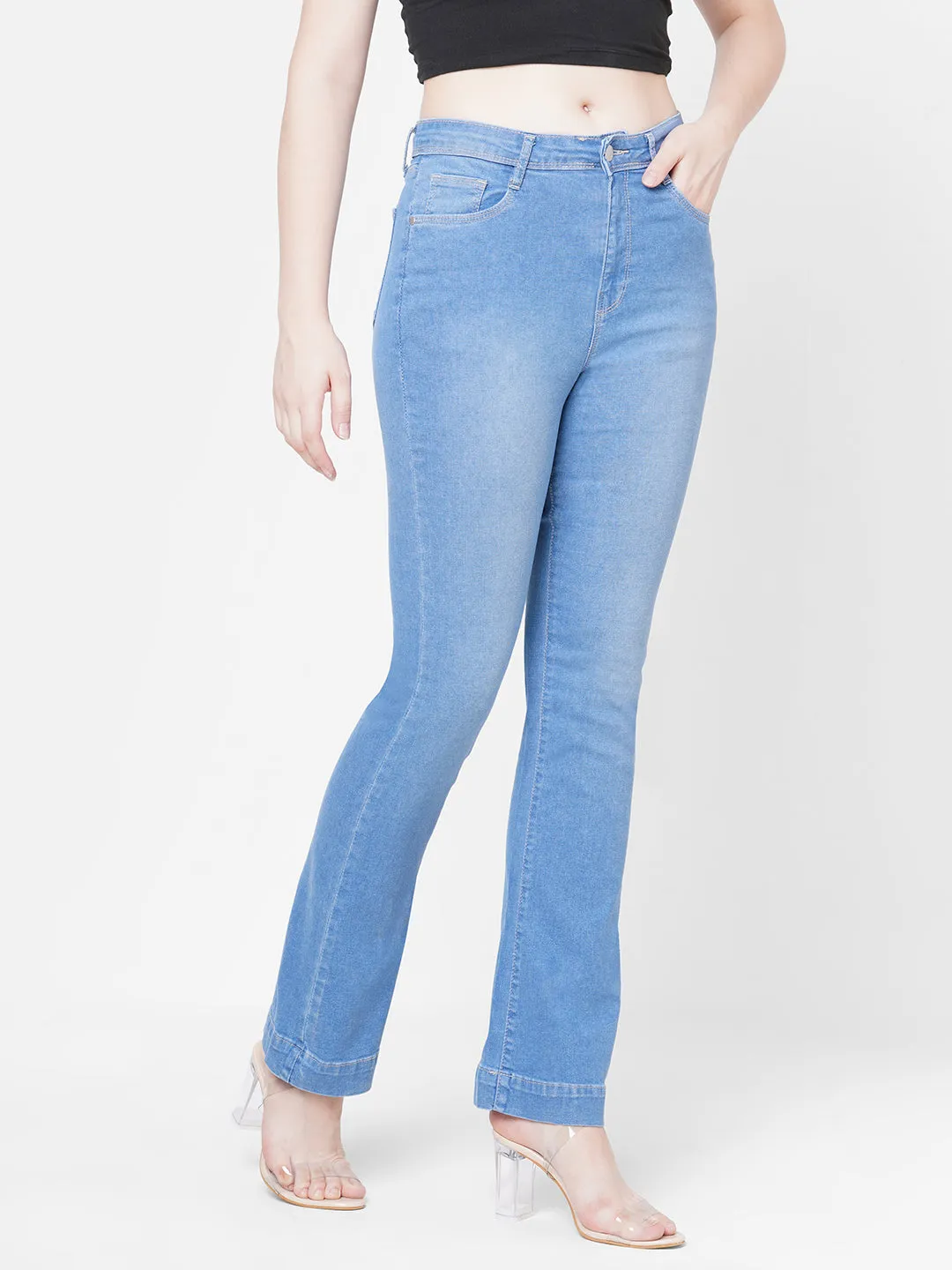 Women High-Rise Mini Flare Jeans