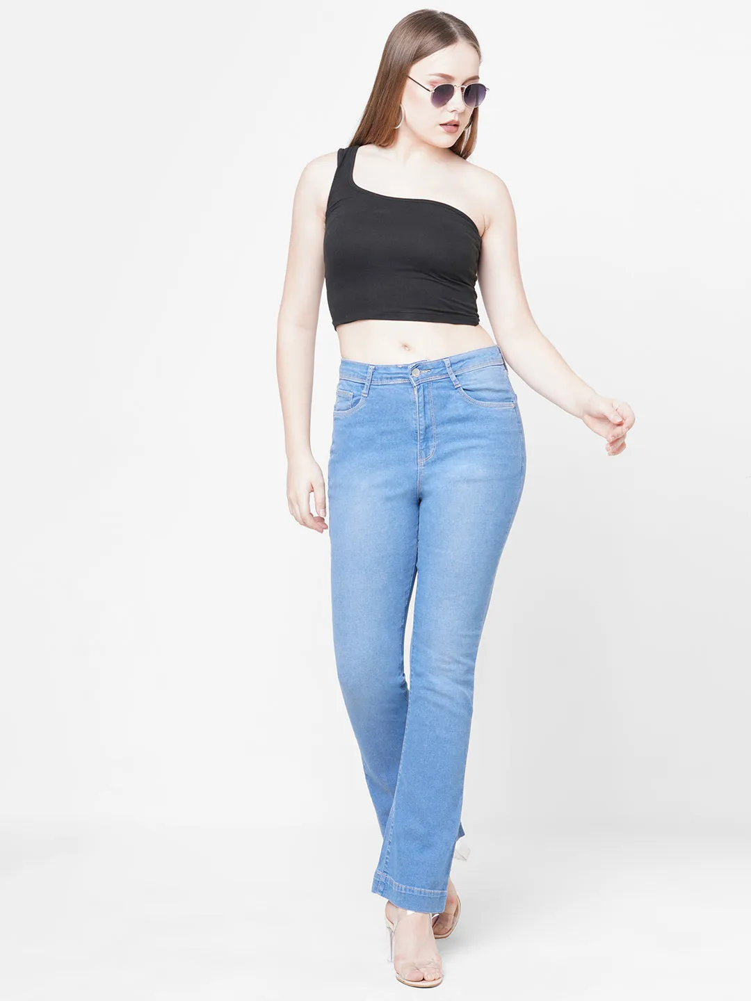 Women High-Rise Mini Flare Jeans