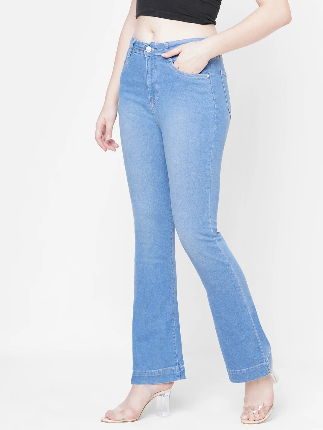 Women High-Rise Mini Flare Jeans